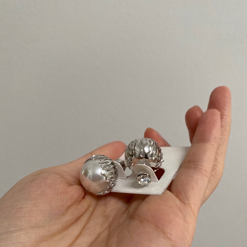 Silver and Pearl Peekaboo Earrings - Picture 4 of 4